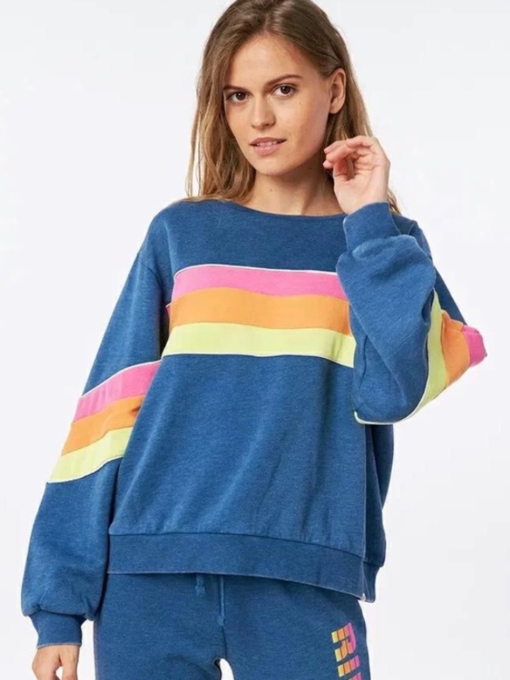 Rip Curl Golden State Crew Fleece Sweatshirt Top Navy Neon Women’s SZ S